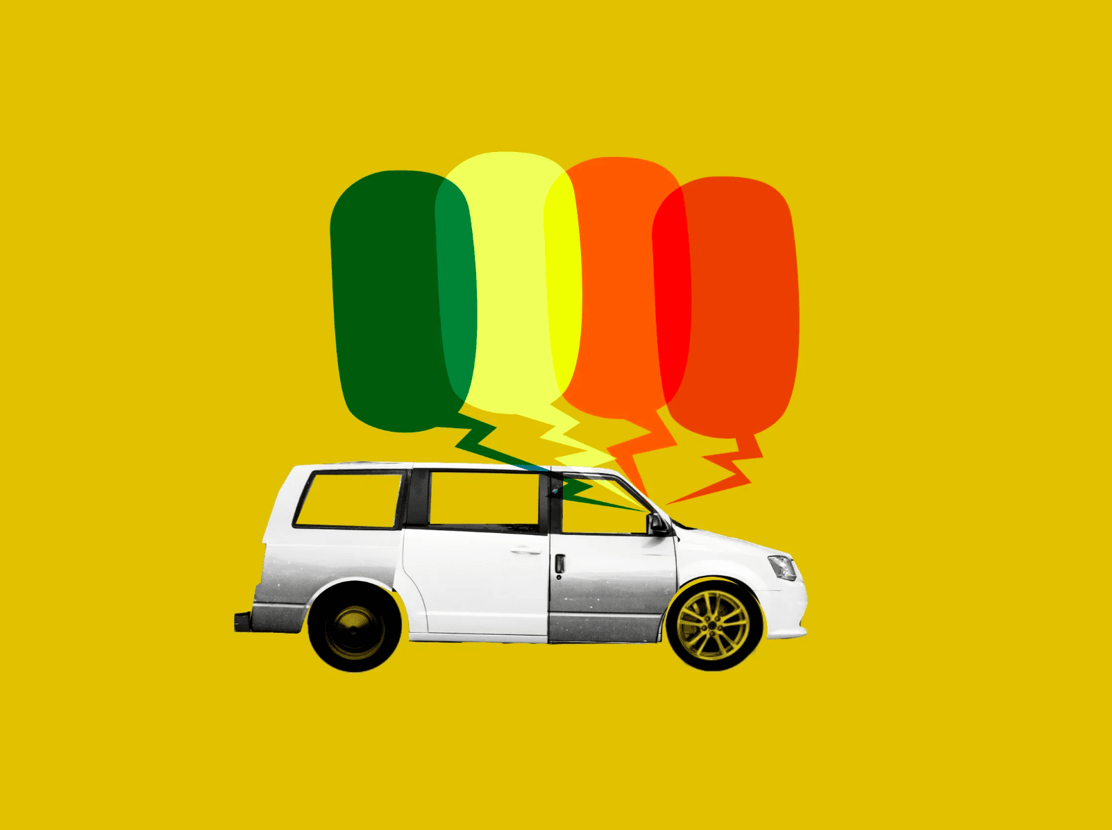 a car with talk bubbles coming out of it